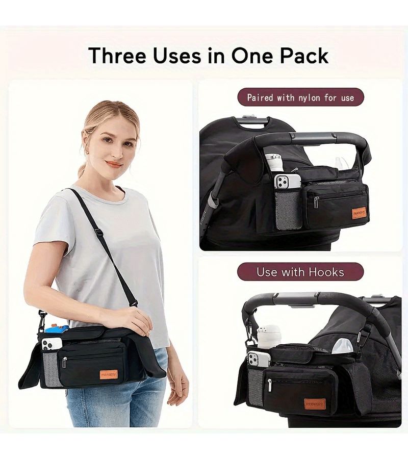 Black Large Capacity Multifunctional Stroller Bag Hanging Mother Storage Organizer Easter Gift - Image 4