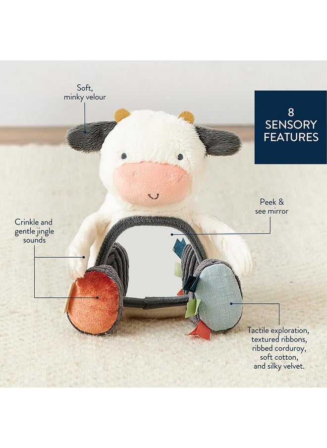 Itzy Ritzy Itzy Ritzy Sensory Tummy Time Toy Mirror - Features Crinkle & Jingle Sounds, Multiple Textures and Mirror for Self-Discovery, Infant Toy for Ages 0 Months and Up, Cow  - Image 5