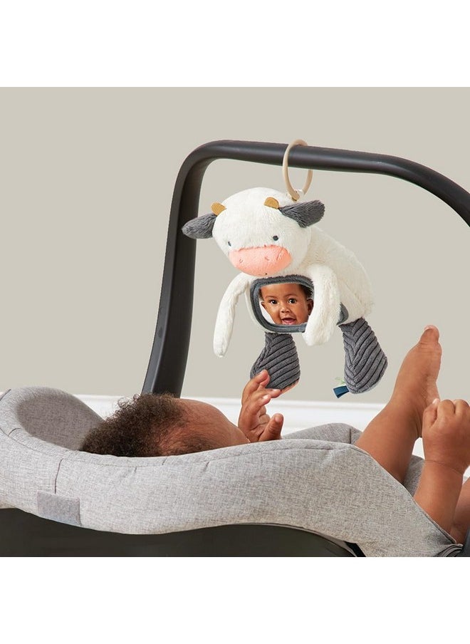 Itzy Ritzy Itzy Ritzy Sensory Tummy Time Toy Mirror - Features Crinkle & Jingle Sounds, Multiple Textures and Mirror for Self-Discovery, Infant Toy for Ages 0 Months and Up, Cow  - Image 3