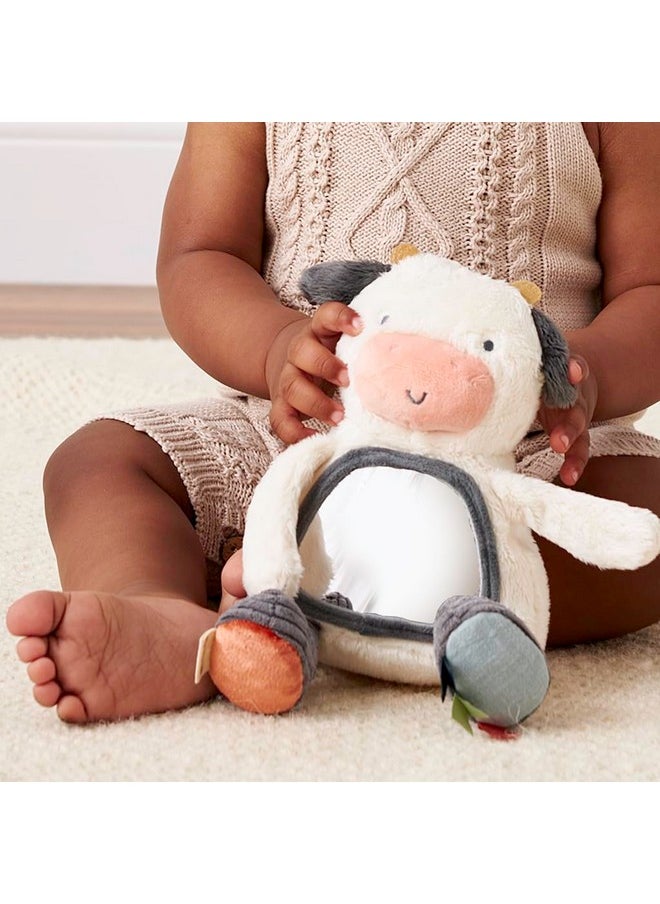 Itzy Ritzy Itzy Ritzy Sensory Tummy Time Toy Mirror - Features Crinkle & Jingle Sounds, Multiple Textures and Mirror for Self-Discovery, Infant Toy for Ages 0 Months and Up, Cow  - Image 4