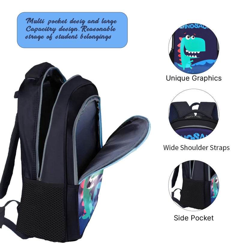 Frantic Waterproof Polyester 26 L 2 Compartment School Bag Backpack With Pencil/Staionery Pouch Class 1 to 8 Daypack Picnic Bag For Boys & Girls(BK_Blue_Baby_Dinosaur_24_A) - Image 4