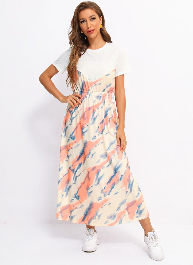 فرايديين نسائي موضة سريعة دائري مموهه منتظم فساتين ميد وردي - Image 4