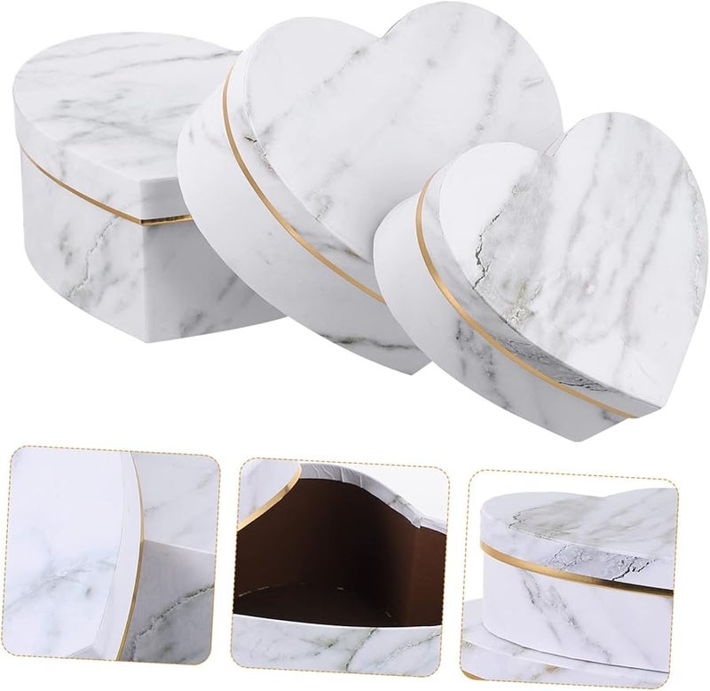 مجموعة هدايا من صندوق رخامي على شكل قلب، مجموعة من 3 لصناديق حلوى الوجبات الخفيفة وتخزين الهدايا الحفلات - Image 4