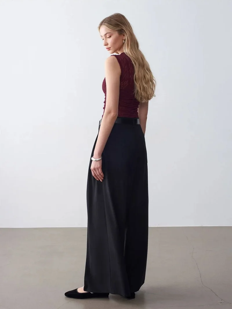 ديلفين Dilvin Women's High-Waist Wide-Leg Crepe Trousers