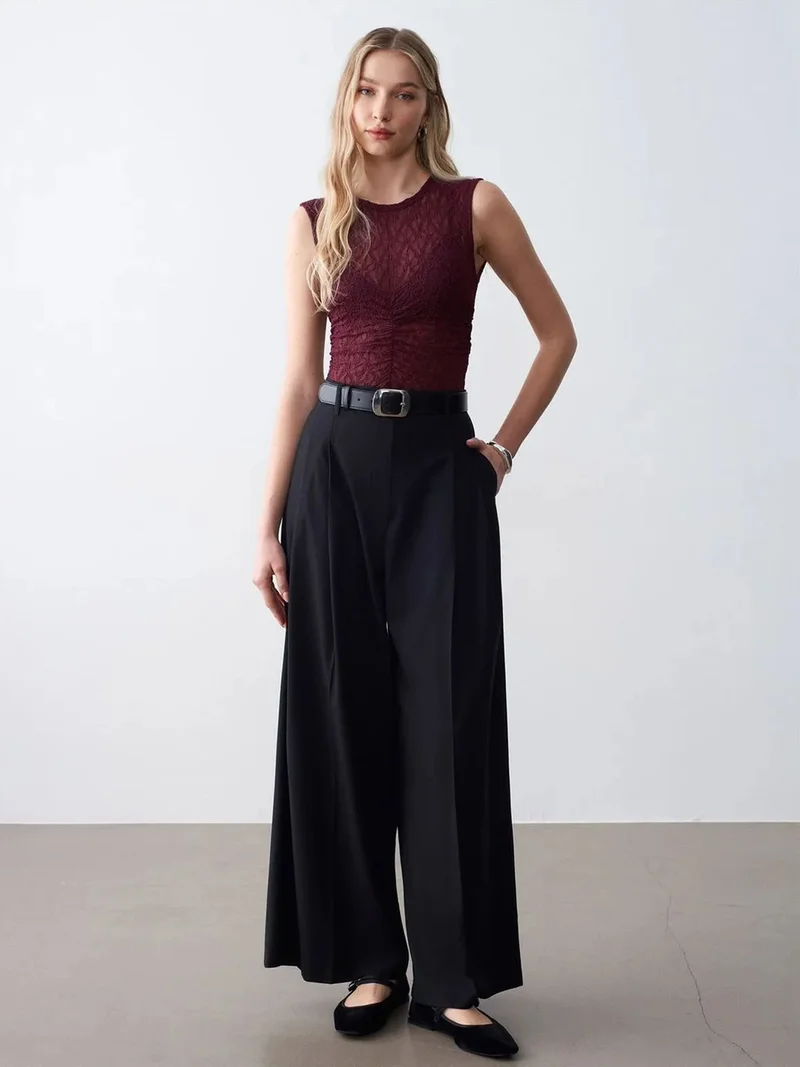 ديلفين Dilvin Women's High-Waist Wide-Leg Crepe Trousers