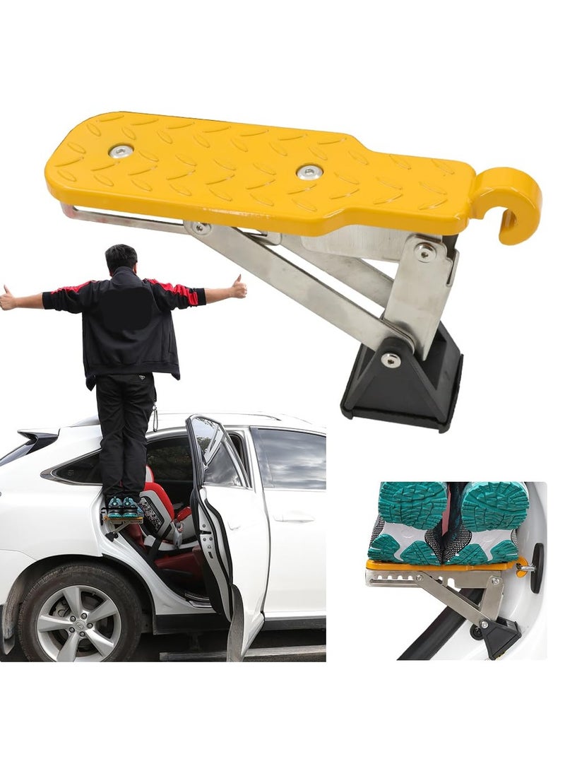 Car Door Step, Universal Fit Car Roof Access, Multi-Foldable Aluminum Alloy Roof Rack Car Step, Adjustable Stand Pedal for Door Latch, Supports Both Feet, fits Most Cars, SUV, Trucks - Image 1