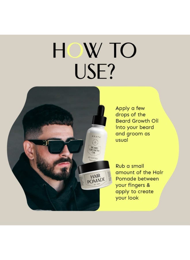 Arata Style Flex Set with Beard Growth Oil (30ml) & Hair Pomade (50gm) | Boosts Beard Growth | Style For A Glossy Finish With Flexible Control - Image 3
