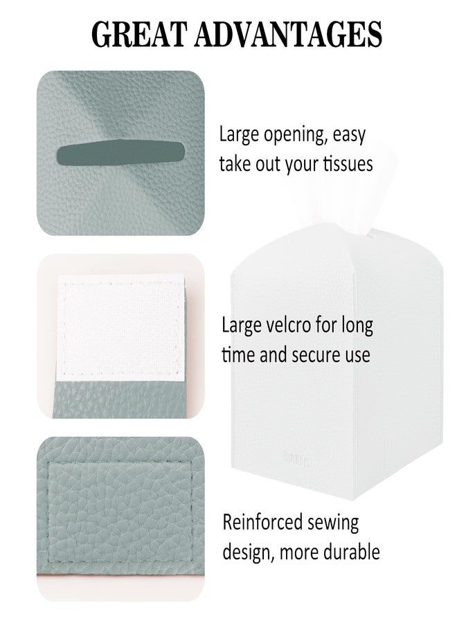 PARIERIS Tissue Box Cover Holder Square Tissue Cube Cover PU Leather Tissue Organizer with Bottom Belt for Bathroom, Tabletop, Car, Night Stands, Office, Home, Kitchen (Blue) - Image 4