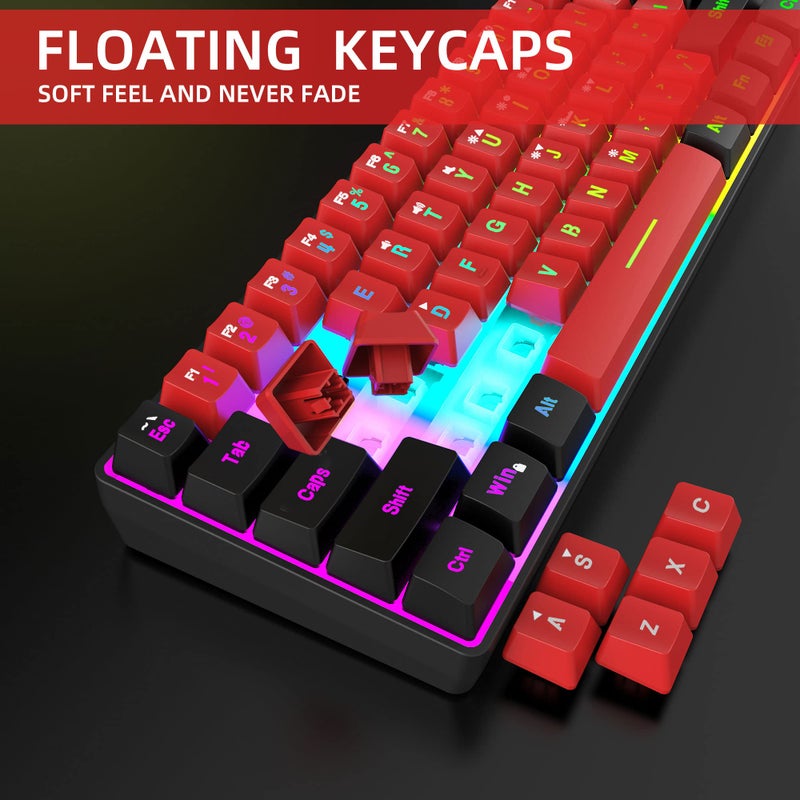 Snpurdiri 60% Wired Gaming Keyboard,True RGB Small Compact 61 Keys Mini Keyboard for PC/Mac Gamer, Typist, Travel, Easy to Carry on Business Trip(Black-Red) - Image 2