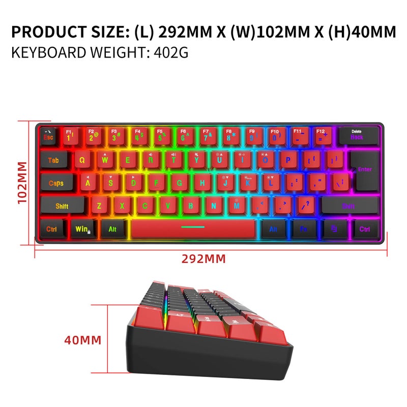 Snpurdiri 60% Wired Gaming Keyboard,True RGB Small Compact 61 Keys Mini Keyboard for PC/Mac Gamer, Typist, Travel, Easy to Carry on Business Trip(Black-Red) - Image 5