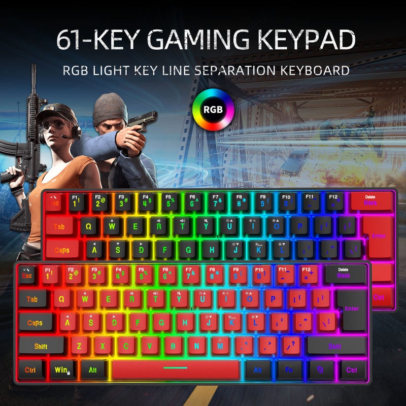 Snpurdiri 60% Wired Gaming Keyboard,True RGB Small Compact 61 Keys Mini Keyboard for PC/Mac Gamer, Typist, Travel, Easy to Carry on Business Trip(Black-Red) - Image 3
