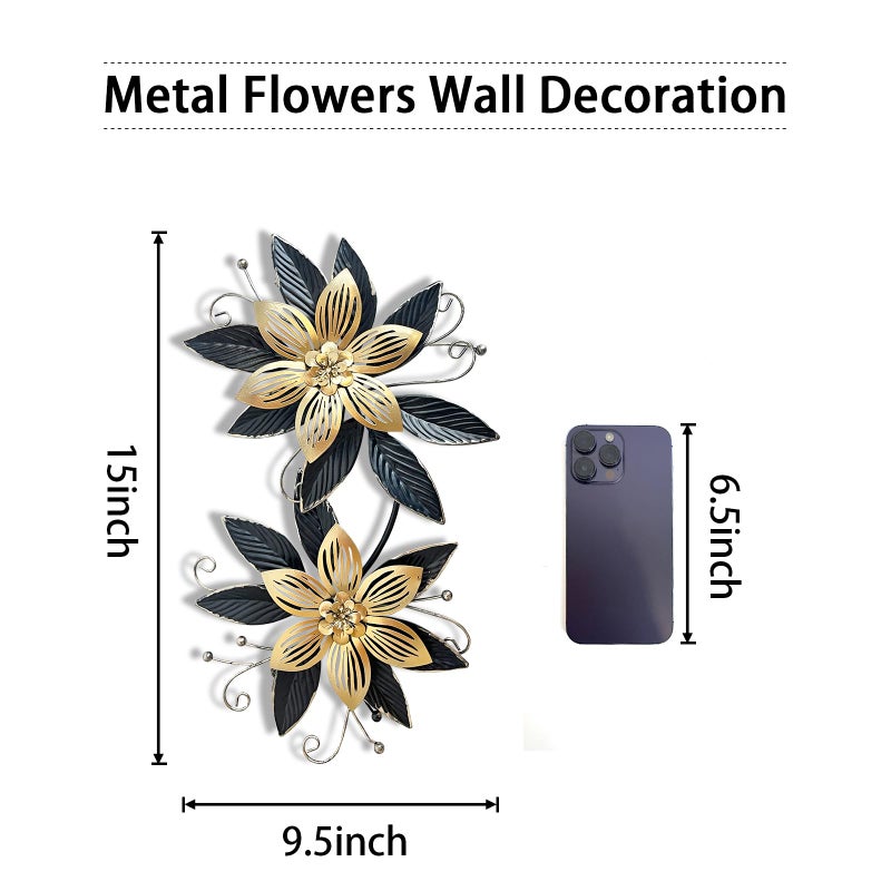 LIFFY Black Wall Decor,15" 3D Multi-layer Metal Flowers Wall Decor, Rustic Modern Floral Sculpture for Indoor Kitchen Bedroom Living Room Office Outdoor Garden Patio - Image 2