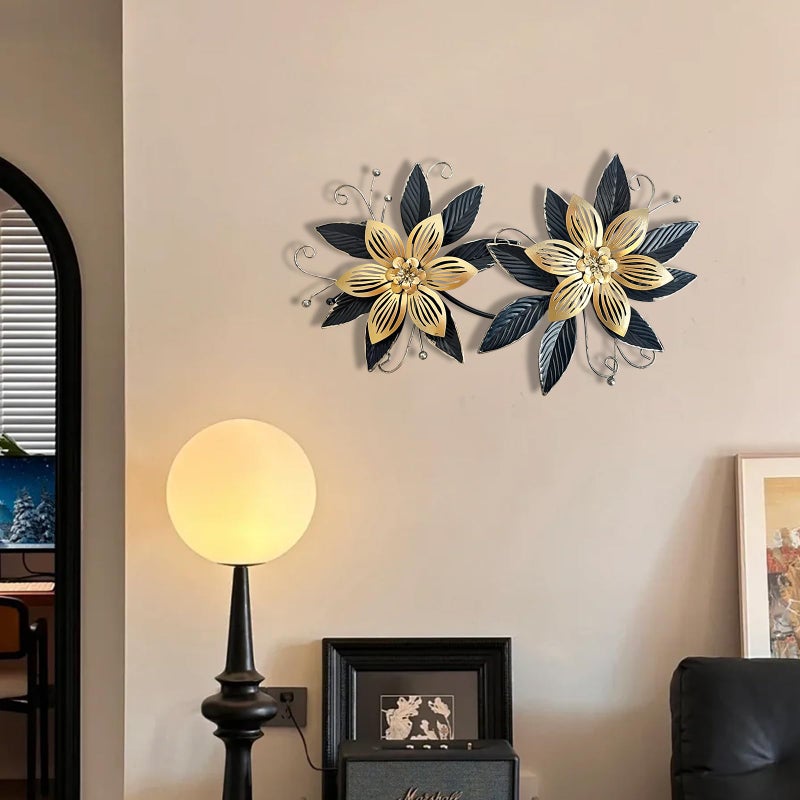 LIFFY Black Wall Decor,15" 3D Multi-layer Metal Flowers Wall Decor, Rustic Modern Floral Sculpture for Indoor Kitchen Bedroom Living Room Office Outdoor Garden Patio - Image 4