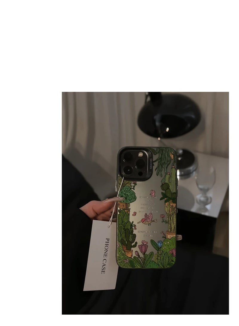 NIBEMINENT Green Plant Potted Flowers Protective TPU Case Cover For iPhone 14, Black