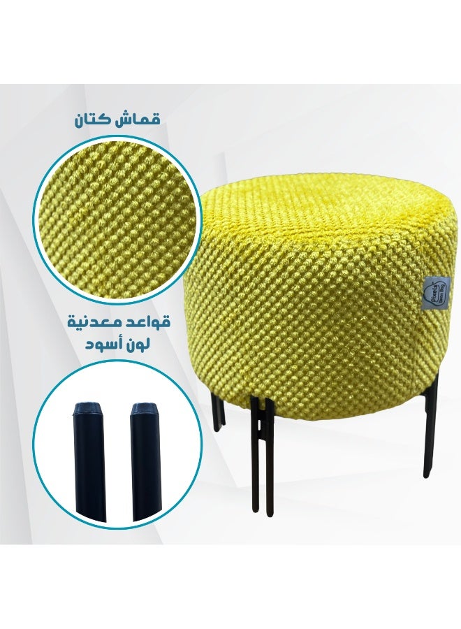 PixelsBeanBag Round Ottoman Linen Fabric by PixelsBeanBag with Metal Legs, for Living Room and Bedroom. - Image 3