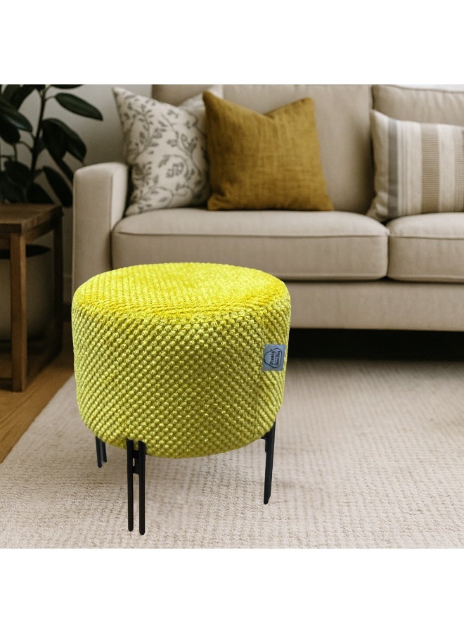 PixelsBeanBag Round Ottoman Linen Fabric by PixelsBeanBag with Metal Legs, for Living Room and Bedroom. - Image 1