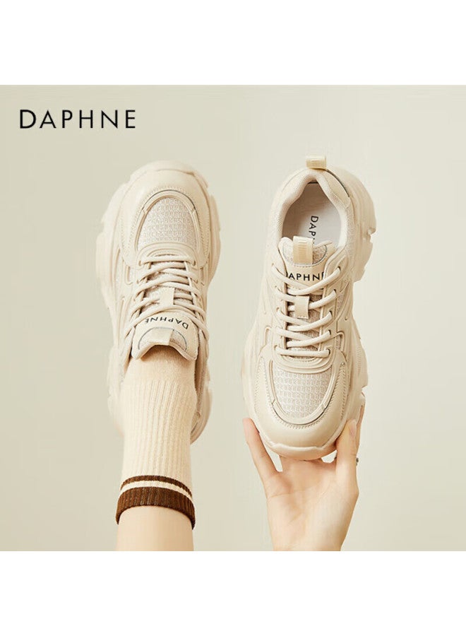Daphne Casual Shoes For Women, Thick-soled Heightening Dad Shoes, Versatile Breathable Sneakers, 4023404102, Apricot Color, Size 35 - Image 1