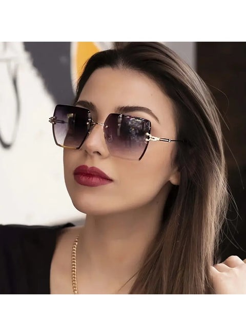 1 قطعة نظارات شمسية جديدة بدون إطار متعددة الأضلاع للرجال والنساء، تتميز بتصميم عصري خفيف الوزن، مناسبة للارتداء غير الرسمي والنظارات النسائية الزخرفية متعددة الاستخدامات (تتضمن حافظة النظارات)، نظارات شمسية