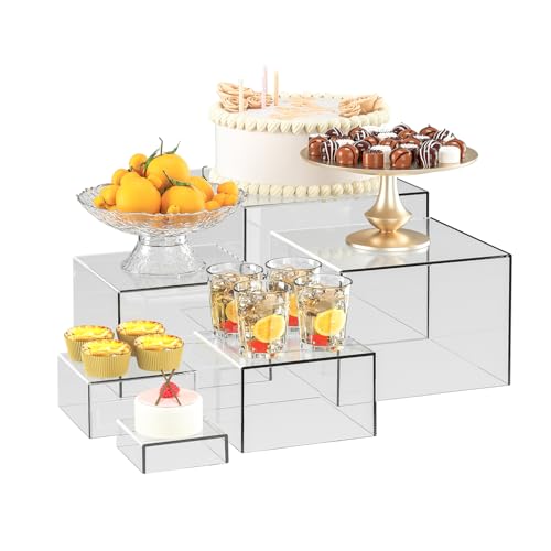 OKBHTS 6 Pcs Clear Acrylic Boxes for Display as Buffet Risers and Stands, Food Risers for Party, Table, Stands, including 8", 7", 6", 5", 4", 3" (Small, 6Pcs, Clear) - Image 1