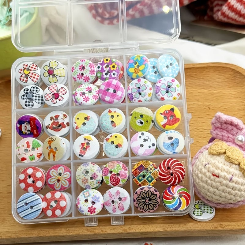 100 Pcs DIY Assorted Decorative Buttons White Base Gift for Christmas New Year - Image 1
