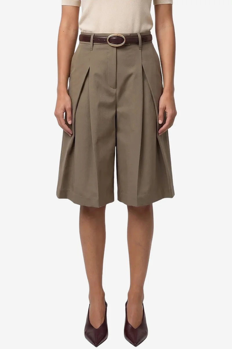 Dilvin Khaki Green DILVIN Women's Tailored Pull-On Shorts for Women | Best Price UAE