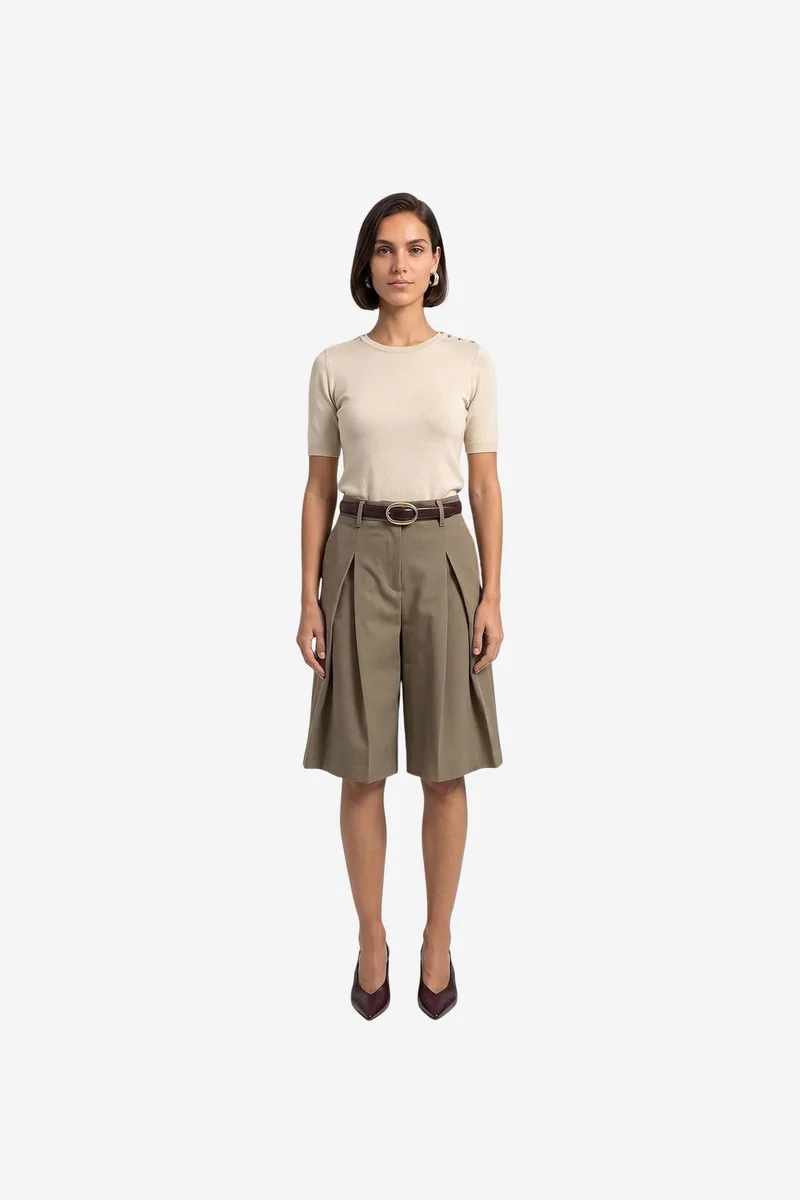 Dilvin Khaki Green DILVIN Women's Tailored Pull-On Shorts for Women | Best Price UAE