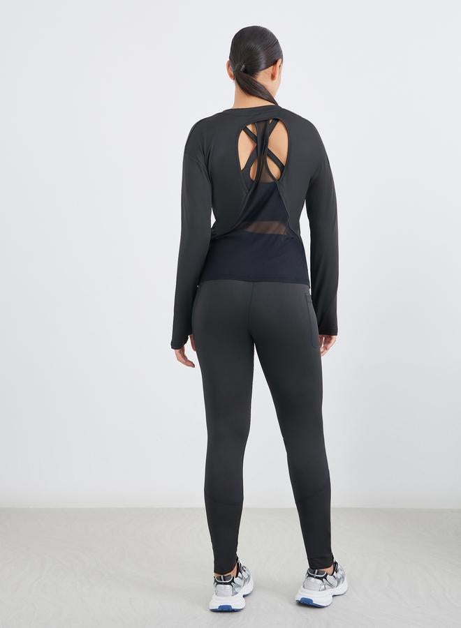 Styli Pack of 3 - Double Layer Open Back Top, Cross Back Sports Bra and Leggings - Image 5