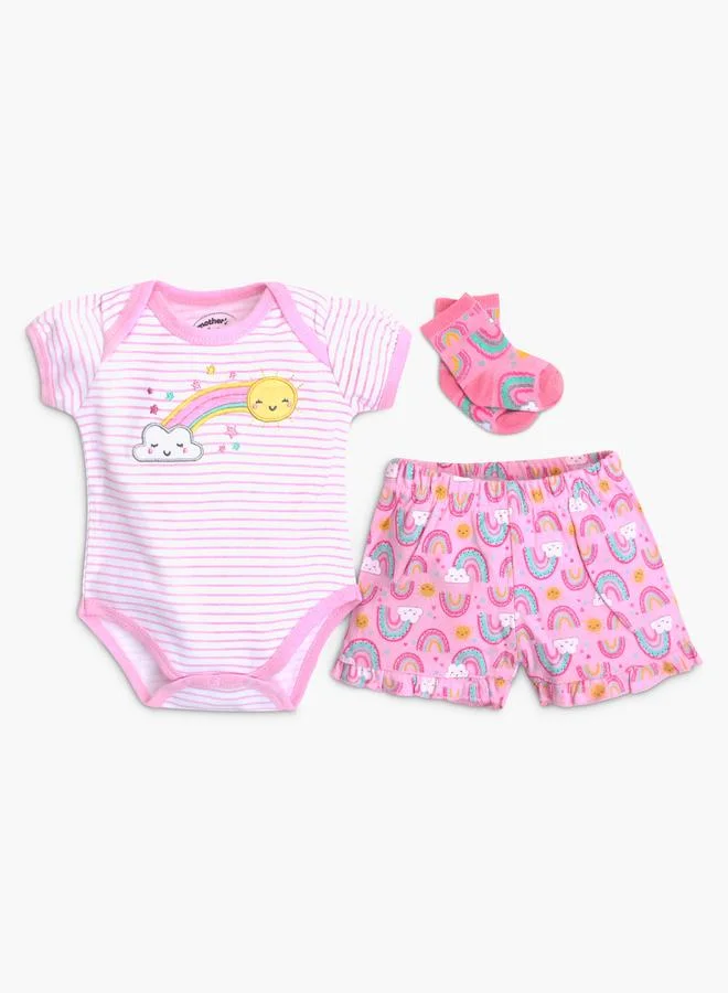 Luna & Lily 3-Piece Short Sleeve Bodysuit, Shorts and Socks Set
