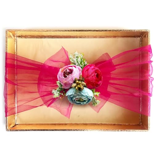 ADIKALA Net Band Flower Bunch Set for Wedding Packing, Gift Tray Decoration, DIY Crafts, Pack of 6 (Blue D1) - Image 2