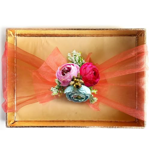 ADIKALA Net Band Flower Bunch Set for Wedding Packing, Gift Tray Decoration, DIY Crafts, Pack of 6 (Blue D1) - Image 4