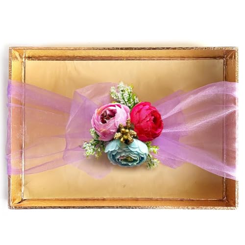 ADIKALA Net Band Flower Bunch Set for Wedding Packing, Gift Tray Decoration, DIY Crafts, Pack of 6 (Blue D1) - Image 3