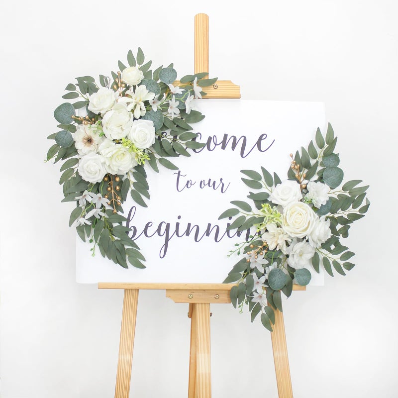 BASIMAN Arch Flowers with Drapes Kit Pack of 3 for Wedding Ceremony Arbor and Reception Backdrop Decoration Wedding Welcome Signs Floral Birthday Party Decoration