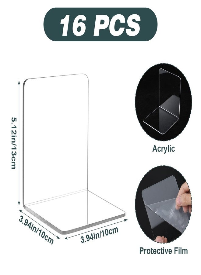 Kifmurase 16Pcs Bookends, Clear Acrylic Bookends for Shelves, Non-Slip Book Holder Stand, Decorative Book Stoppers, Heavy Duty Bookend for Office Desktop Organizer - Image 2