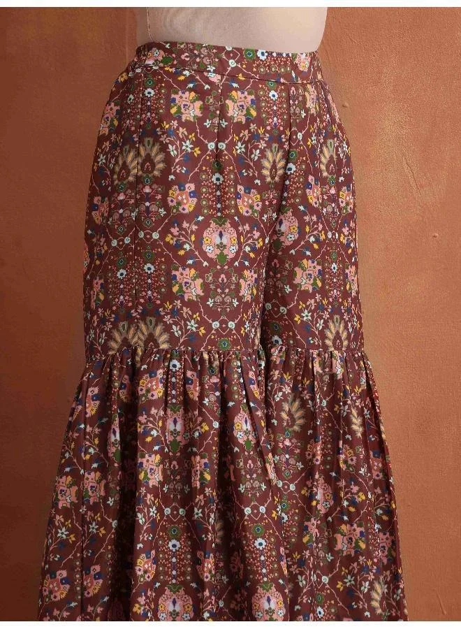 trueBrowns Brown Print Sharara Set