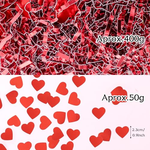 Jocomoni 1LB Valentine's Day Crinkle Cut Paper Shred Filler, Metallic Red Crinkle Cut Paper with Heart Confetti Shredded Paper Filler for Gift Wrapping Craft DIY Packaging Filling Party Supply - Image 2