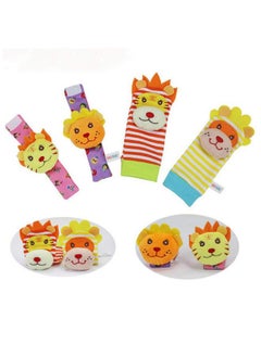 URUTOREO Baby Rattle,URUTOREO Baby Wrist Rattle and Foot Rattles Finder Socks Set, Developmental Soft Animal Rattles Tiger and Lion Socks Toys Infant Baby Toys (4 Pcs)  - Image 3