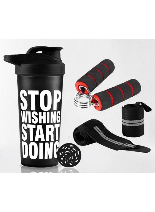 FIT FOCUS New Gym Shaker Combo for Men Combo Set for Men and Women Workout - Boost Your Workout with Gym Shaker, Wrist Band & Mini Gripper | 700ml Shaker Bottle | Wrist Support Band | Workout Gripper (Black) - Image 1