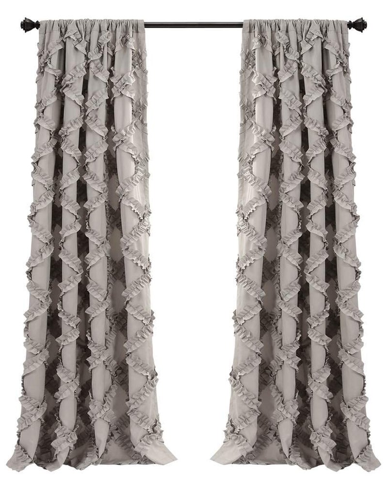 Lush Decor Lush Decor Gray Ruffle Diamond Curtains Textured Window Panel Set for Living Dining Room Bedroom Pair 95 x 54 