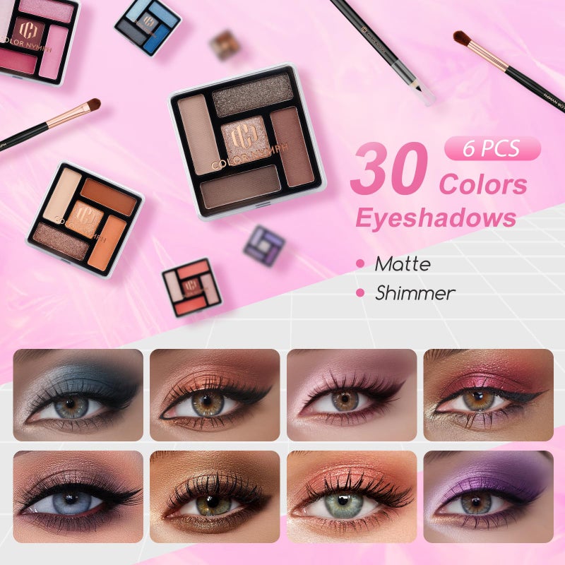 Color Nymph Starter Makeup Kit for Tweens Girls, Train Case for Women Full Kit with Eye Shadow, Lipstick, Blush, Brushes, Lipgloss, Mascara, Brow Wax and Mirror Pink Full Starter Cosmetics Set - Image 2