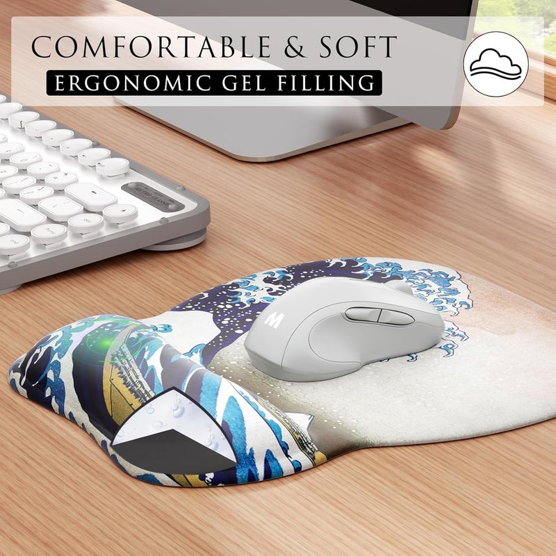 MROCO Ergonomic Mouse Pad with Gel Wrist Rest, Comfortable Mousepad with Smooth Wrist Support Surface and Non-Slip PU Base for Pain Relief, Computer, Laptop, Office & Home, 9.4 x 8.1 in, Great Wave - Image 3