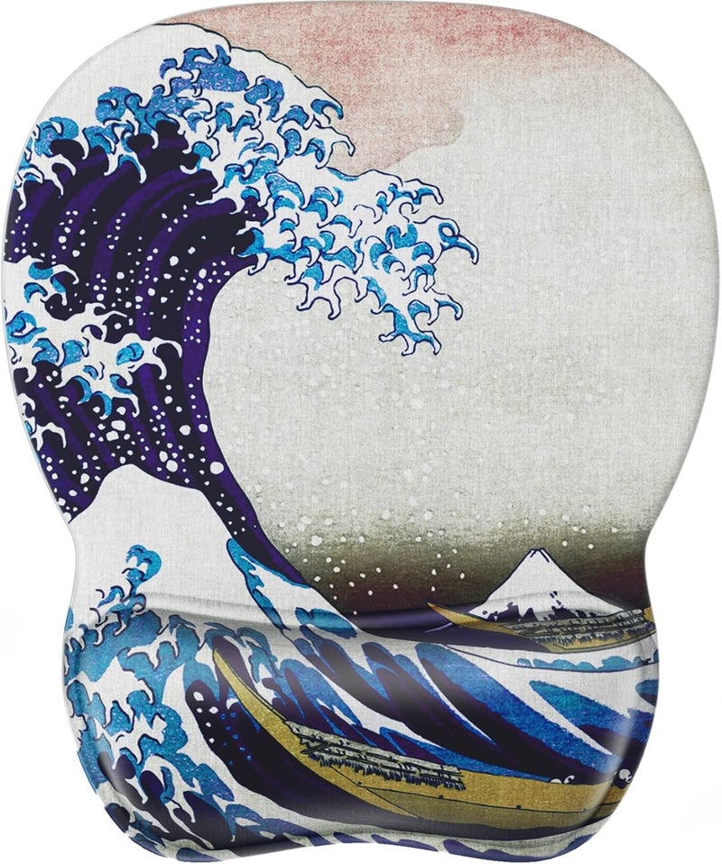 MROCO Ergonomic Mouse Pad with Gel Wrist Rest, Comfortable Mousepad with Smooth Wrist Support Surface and Non-Slip PU Base for Pain Relief, Computer, Laptop, Office & Home, 9.4 x 8.1 in, Great Wave - Image 1