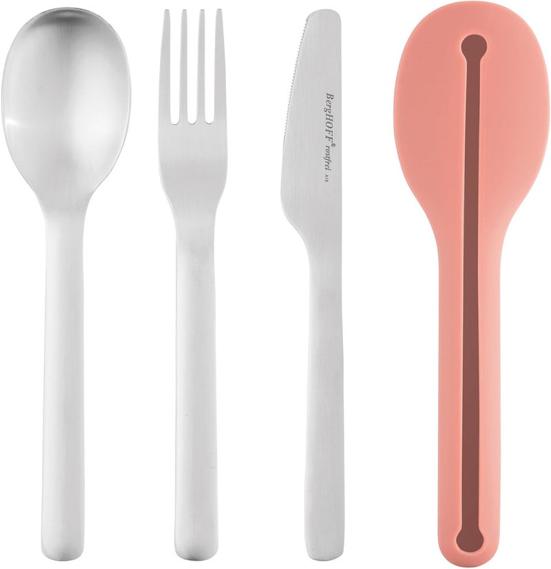 BergHoff 3950130 Travel Cutlery Set - 4 Pieces Stainless Steel Cutlery with Silicone Case - Image 1