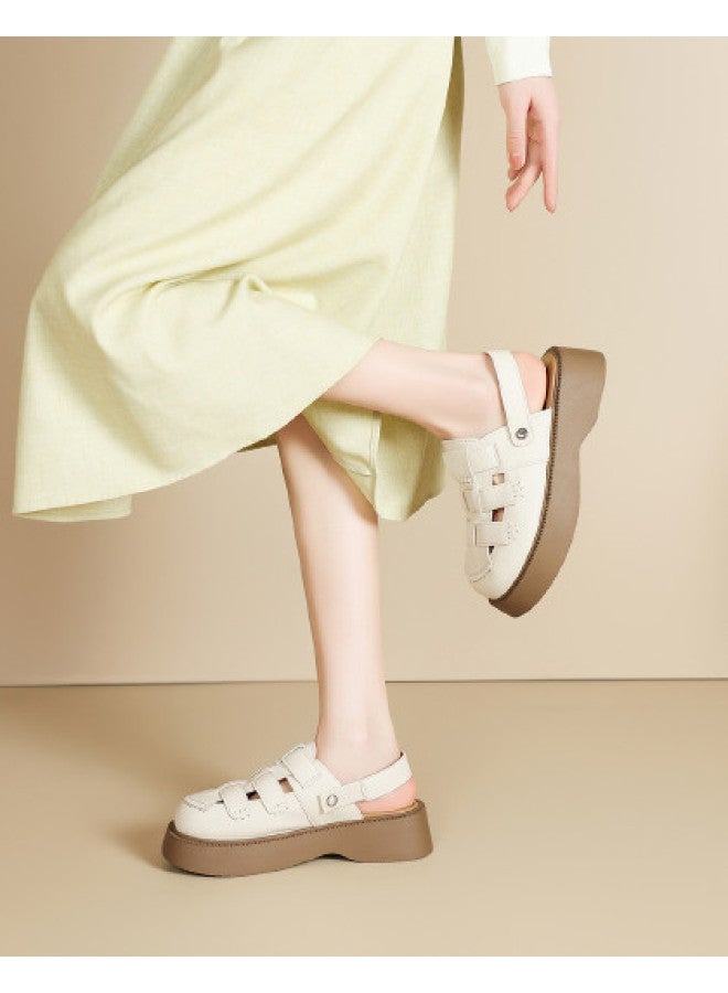 15MINS Roman Knit Platform Sandals Summer 2025 Breathable Closed-toe Sandals Women's Casual Backless Outdoor Shoes - Image 1