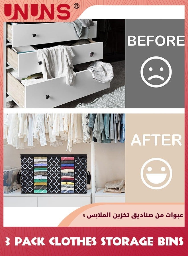 UNUNS Storage Bags For Clothes,3 Pack 90L Large Capacity Storage Bins Foldable,Storage Containers For Blankets,Bedding With Reinforced Handles Sturdy Zipper Black,23.6x16.9x13.8in - Image 5