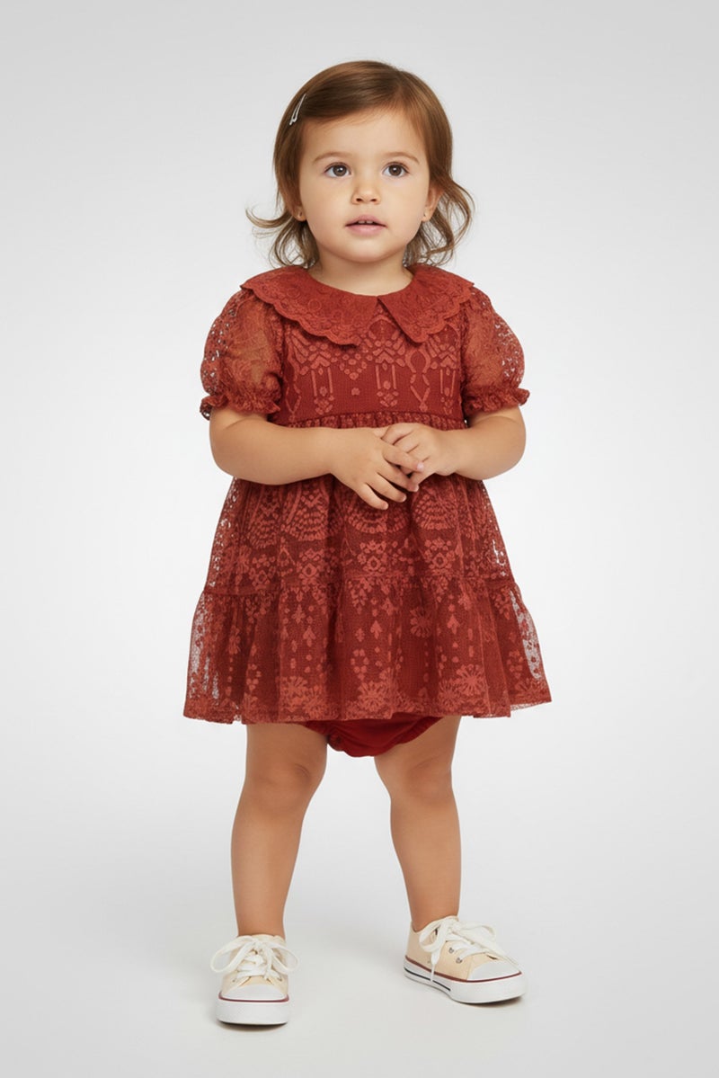 Nanette lepore Toddlers Girl 2Pcs Textured Dress With Panty Set, Rust - Image 1