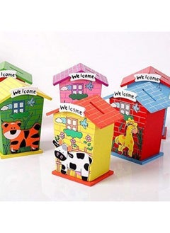 Home Buy Piggy Bank For Kids Modern Wood House Animal Designs, Multi Color Perfect Return Gift For Kids Birthday Party (Set Of 3 Pic)  - Image 1
