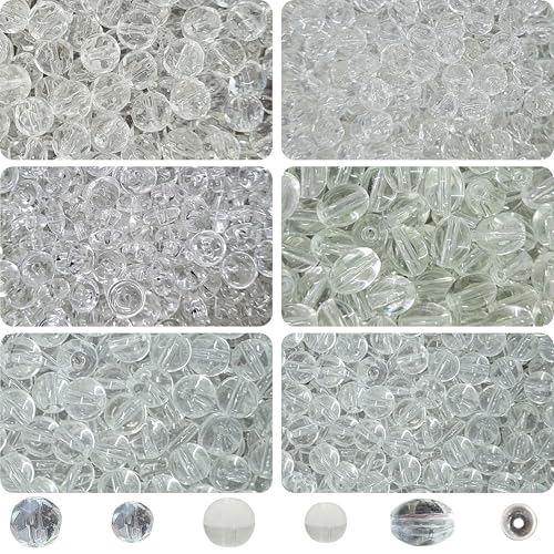 INDIKONB Glass Crystal Beads Set – Fancy Transparent White Crystalline Glass Beads for Bracelet, Earring, Necklace Making & Craft Work - Image 1