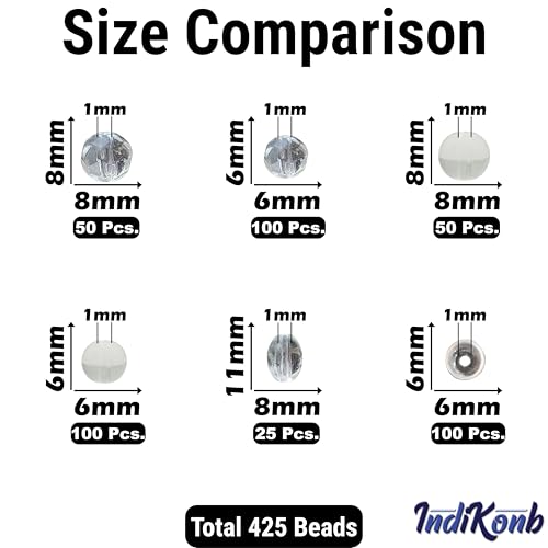 INDIKONB Glass Crystal Beads Set – Fancy Transparent White Crystalline Glass Beads for Bracelet, Earring, Necklace Making & Craft Work - Image 2