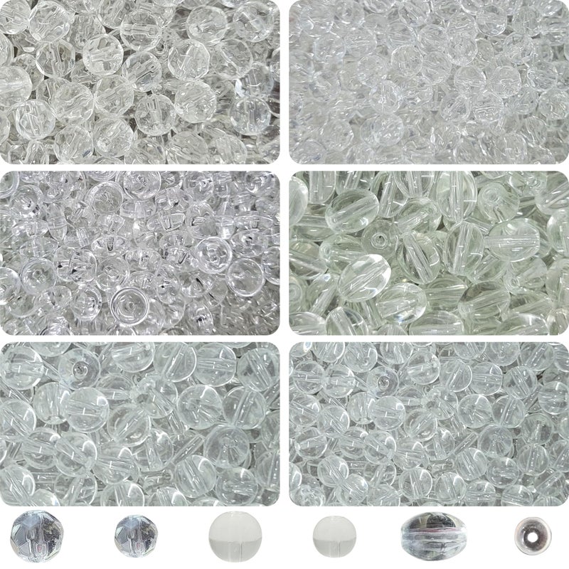 INDIKONB Glass Crystal Beads Set – Fancy Transparent White Crystalline Glass Beads for Bracelet, Earring, Necklace Making & Craft Work - Image 5