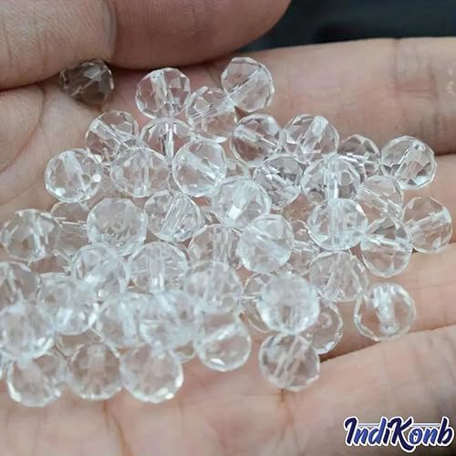 INDIKONB Glass Crystal Beads Set – Fancy Transparent White Crystalline Glass Beads for Bracelet, Earring, Necklace Making & Craft Work - Image 4